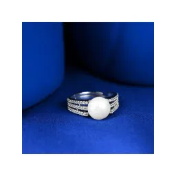 Clara 925 Silver Platinum Plated Swiss Zircon Oriella Real Pearl Adjustable Finger Ring for Women-picture-35