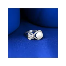 Clara 925 Silver Platinum Plated Swiss Zircon Orsa Real Pearl Adjustable Finger Ring for Women-picture-36