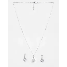 Clara 925 Silver Platinum Plated Swiss Zirconia Dulce Pendant Earrings Chain Necklace Jewellery Set for Women & Girls-picture-37