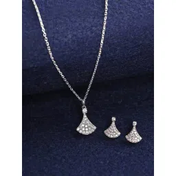 Clara 925 Silver Platinum Plated Swiss Zirconia Ginkgo Leaf Jewellery Set Gift for Women-picture-31