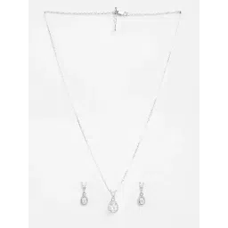 Clara 925 Silver Platinum Plated Swiss Zirconia Halo Oval Solitaire Pendant Earrings Chain Necklace Jewellery Set for Women & Girls-picture-33