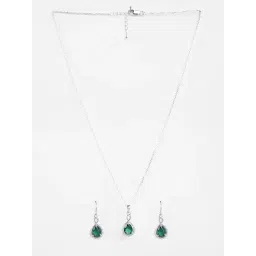 Clara 925 Silver Platinum Plated Swiss Zirconia Jino Green Solitaire Pendant Earrings Chain Necklace Jewellery Set for Women & Girls-picture-34