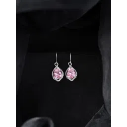 Clara 925 Silver Platinum Plated Swiss Zirconia Jino Pink Pear Solitaire Earrings for Women-picture-23