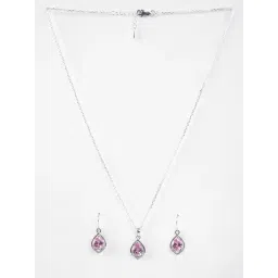 Clara 925 Silver Platinum Plated Swiss Zirconia Jino Pink Pear Solitaire Pendant Earrings Chain Necklace Jewellery Set for Women & Girls-picture-25