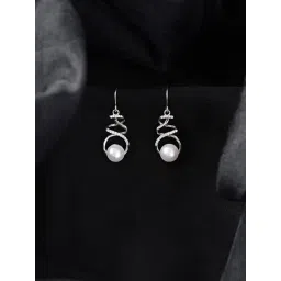 Clara 925 Silver Platinum Plated Swiss Zirconia Morsal Real Pearl Earrings for Women-picture-19