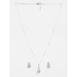 Clara 925 Silver Platinum Plated Swiss Zirconia Nera Pink Cushion Solitaire Pendant Earrings Chain Necklace Jewellery Set for Women & Girls-picture-31