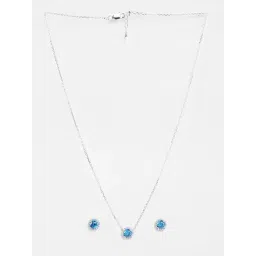 Clara 925 Silver Platinum Plated Swiss Zirconia Orsa Blue Solitaire Pendant Earrings Chain Necklace Jewellery Set for Women & Girls-picture-26