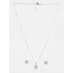 Clara 925 Silver Platinum Plated Swiss Zirconia Renzo Designer Pendant Earrings Chain Necklace Jewellery Set for Women & Girls-picture-38