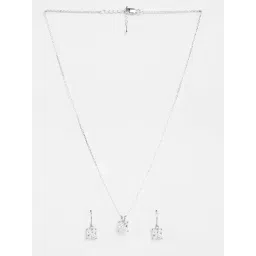 Clara 925 Silver Platinum Plated Swiss Zirconia Russo Square Solitaire Pendant Earrings Chain Necklace Jewellery Set for Women & Girls-picture-24