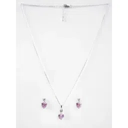 Clara 925 Silver Platinum Plated Swiss Zirconia Two Hearts Pendant Earrings Chain Necklace Jewellery Set for Women & Girls-picture-35