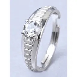 Clara 92.5 Sterling Silver Adjustable Matte Finish Swiss Zirconia Step Band Ring for Men-picture-42