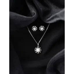 Clara 925 Sterling Silver Platinum Plated Swiss Zirconia Damsa Real Pearl Pendant Earrings Chain Necklace Jewellery Set  for Women and Girls-picture-13