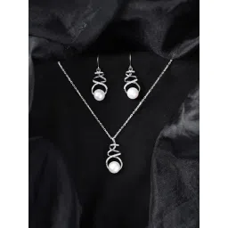 Clara 925 Sterling Silver Platinum Plated Swiss Zirconia Morsal Real Pearl Pendant Earrings Chain Necklace Jewellery Set  for Women and Girls-picture-31