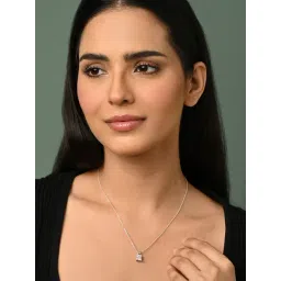 Clara 925 Sterling Silver Platinum Plated Swiss Zirconia Russo Square Solitaire Pendant Chain Necklace for Women-picture-27