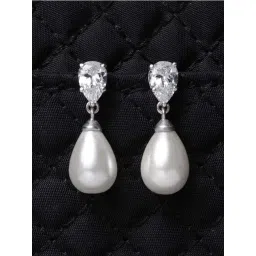 Clara 92.5 Sterling Silver Rhodium-Plated Swiss Zirconia Pear Earrings-picture-26