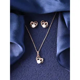 Clara 925 Sterling Silver Rose Gold Plated Swiss Zirconia Adah Freshwater Pearl Heart Pendant Earrings Chain Necklace Jewellery Set for Women and Girls-picture-38