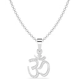 clara 925 Sterling Silver Shine Om Pendant Necklace for Men & Women | With or Without Chain | Religious, Platinum Plated. Swiss Zircon-picture-11