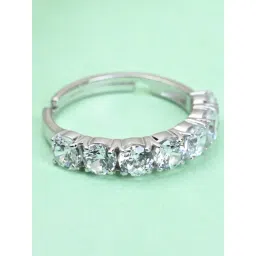 Clara 92.5 Sterling Silver Swiss Zircon Rhodium-Plated 7 stone Eternity Adjustable Ring for Women-picture-34