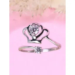 Clara 92.5 Sterling Silver Swiss Zircon Rhodium-Plated Crown Adjustable Ring for Women-picture-20