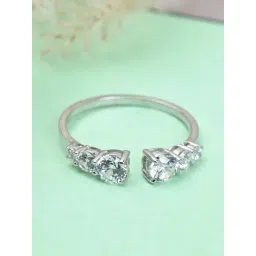 Clara 92.5 Sterling Silver Swiss Zircon Rhodium-Plated Graduation Adjustable Ring for Women-picture-12