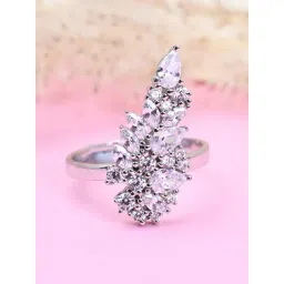 Clara 92.5 Sterling Silver Swiss Zircon Rhodium-Plated Long Adjustable Ring for Women-picture-48