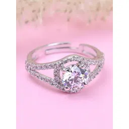 Clara 92.5 Sterling Silver Swiss Zircon Rhodium-Plated Solitaire Adjustable Ring for Women-picture-33