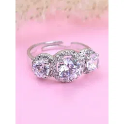 Clara 92.5 Sterling Silver Swiss Zircon Rhodium-Plated Solitaire Wedding Adjustable Ring for Women-picture-28