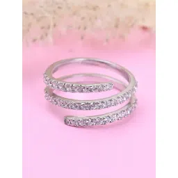 Clara 92.5 Sterling Silver Swiss Zircon Rhodium-Plated Spiral Adjustable Ring for Women-picture-41