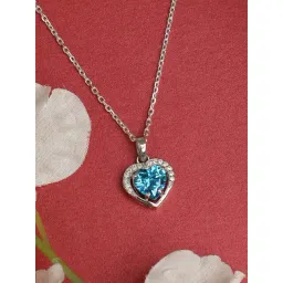 Clara 92.5 Sterling Silver Swiss Zirconia Sky Blue Heart Pendant with Chain-picture-25