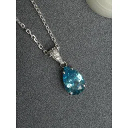 Clara 92.5 Sterling Silver Swiss Zirconia Sky Blue Tear Drop Pendant with Chain-picture-26