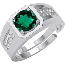 clara Real 925 Sterling Silver Dario Green Solitaire Men Ring |Size Adjustable, Platinum Plated, Swiss Zirconia | Gift for Men & Boys-picture-46