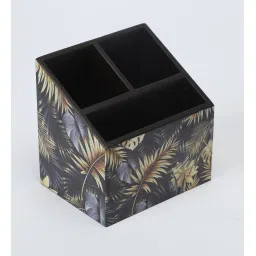 clasicraft Brown Gold Leaf Print MDF Cutlery Holder image 4