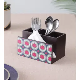 clasicraft Brown Red Rose Print MDF Cutlery Stand-picture-10