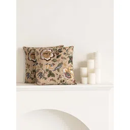 Clasiko Beige & Green 2 Pieces Floral Printed Cotton Square Cushion Covers-picture-10