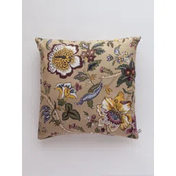 Clasiko Beige & Green 2 Pieces Floral Printed Cotton Square Cushion Covers image 3