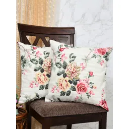 Clasiko Beige & Green 2 Pieces Floral Square Cushion Covers-picture-14
