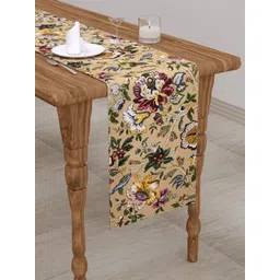 Clasiko Beige & Green Floral Printed Pure Cotton Table Runner-picture-21