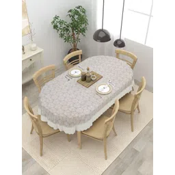 Clasiko Beige Geometric Printed Anti-Slip Plastic Oval 6-Seater Table Cover-picture-17
