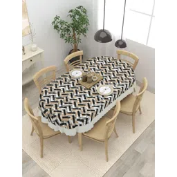 Clasiko Beige Geometric Printed Anti-Slip Plastic Oval 6-Seater Table Cover-picture-39