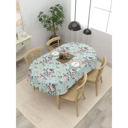 Clasiko Green & Pink Floral Printed Anti-Skid Cotton 4-Seater Table Cover-picture-40
