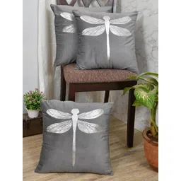 Clasiko Grey & Silver-Toned Set of 3 Butterfly Velvet Square Cushion Covers-picture-15