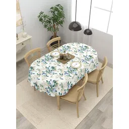 Clasiko Off White & Blue Floral Printed Anti-Skid Cotton 4-Seater Table Cover-picture-23