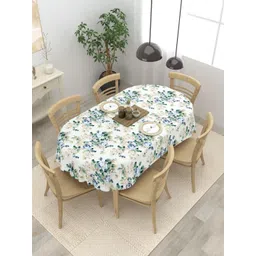 Clasiko Off White & Blue Floral Printed Anti-Skid Cotton 6-Seater Table Cover-picture-16
