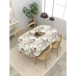 Clasiko Off White & Pink Floral Printed Anti-Skid Cotton 4-Seater Table Cover-picture-24