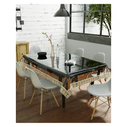 Clasiko Unisex Transparent & Cream-Coloured Solid 6-Seater Rectangle Table Cover-picture-32