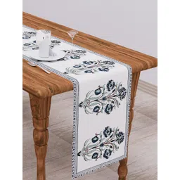 Clasiko White & Blue Floral Printed Pure Cotton Table Runner-picture-14