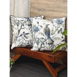 Clasiko White & Blue Set of 2 Floral Cotton Square Cushion Covers-picture-26