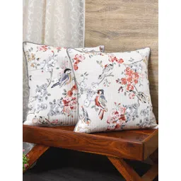 Clasiko White & Grey Set of 2 Floral Cotton Square Cushion Covers-picture-10