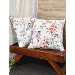 Clasiko White & Grey Set of 2 Floral Cotton Square Cushion Covers image 3