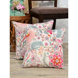 Clasiko White & Grey Set of 2 Floral Square Cushion Covers-picture-12